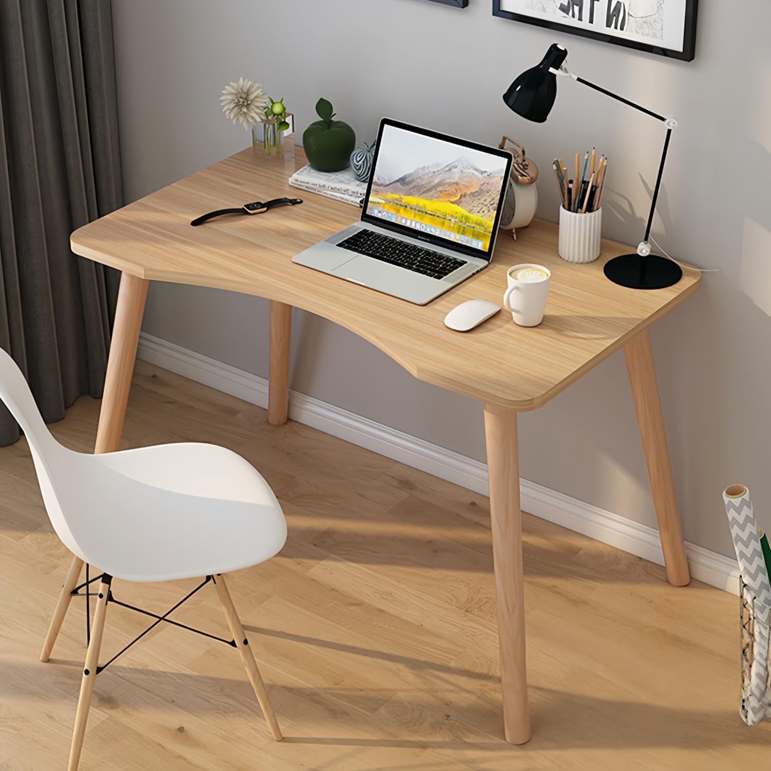 メープル無垢材 デスク 机 作業台 コンソール 書斎 PC 学習 ナチュラル